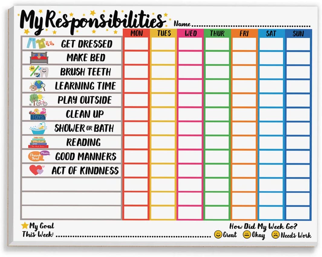 Tiny Expressions Weekly Responsibility Chart Notepad for Kids (My Responsibilities)